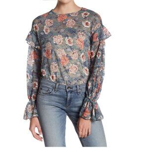 Melrose and Market Sage Coral Floral Lace Blouse